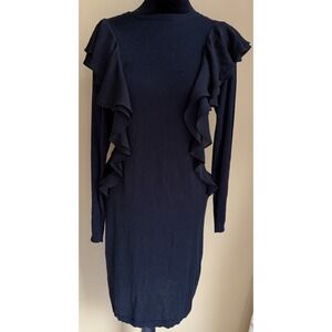 Ralph Lauren Women's Ruffled Sweater Dress Black Size S Bodycon Silk Blend